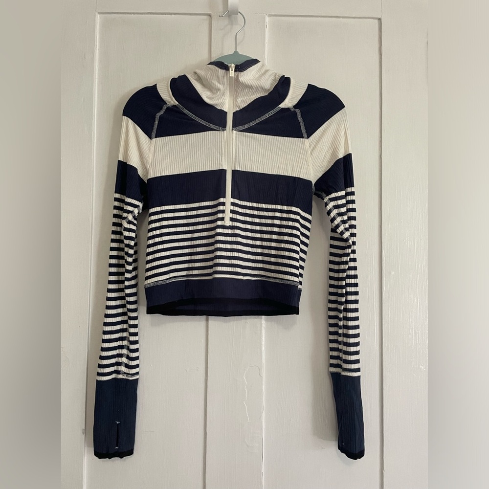 FP Movement by Free People Navy and White Striped Crop Top